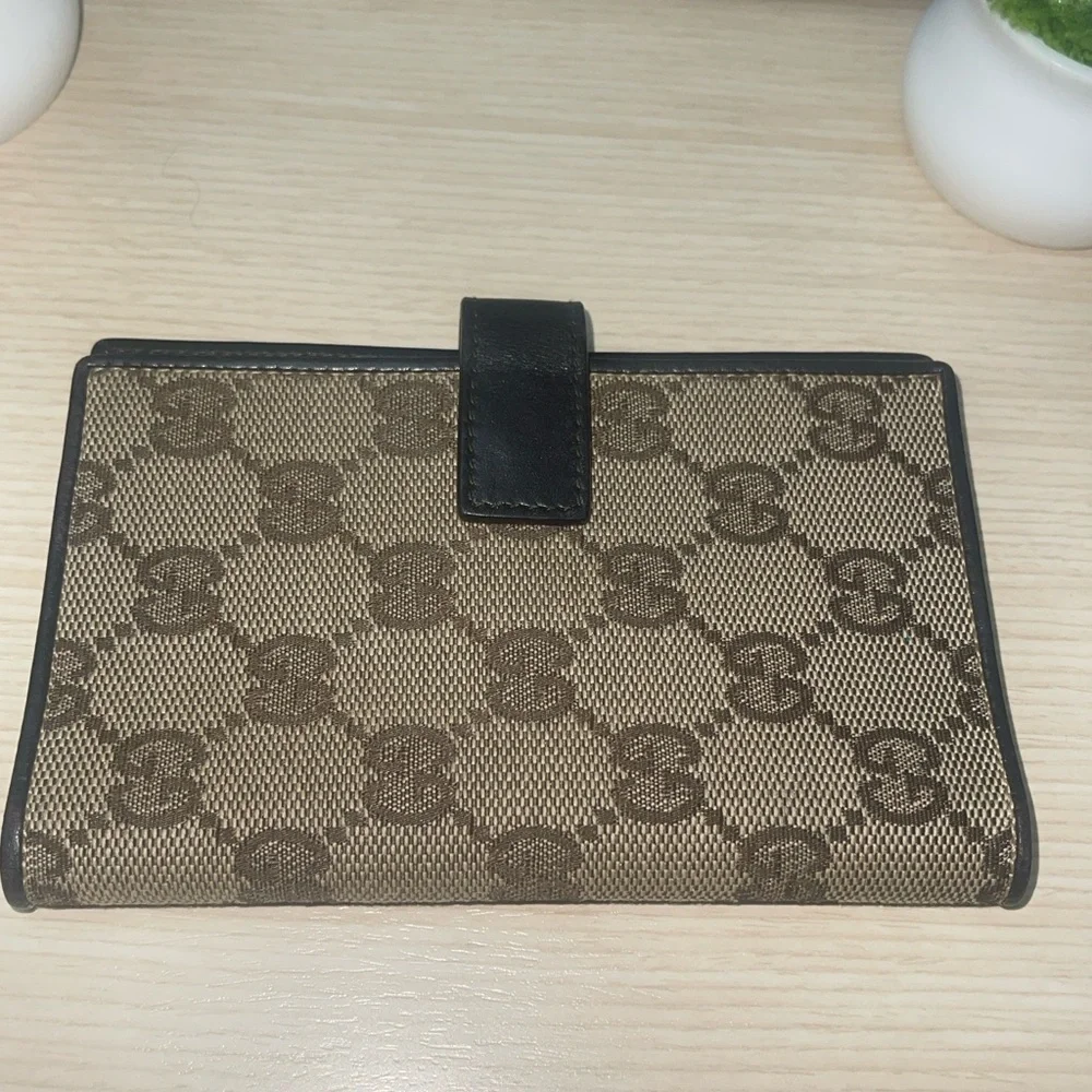 Vintage GUCCI GG Canvas Brown Drk Brown Lthr Bifold Diary Day Planner/Organizer